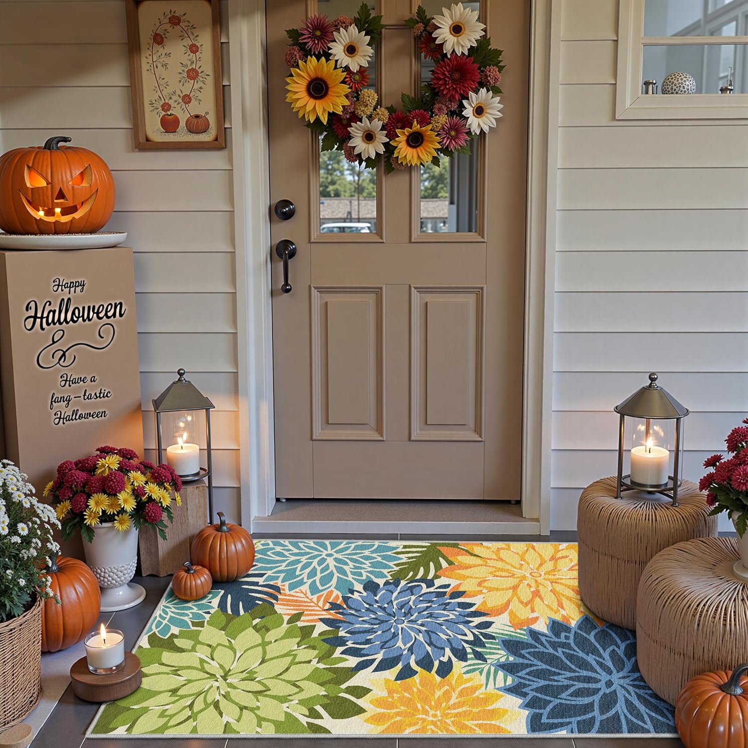 Floral Pattern Washable Area Rug for Indoor and Outdoor Use