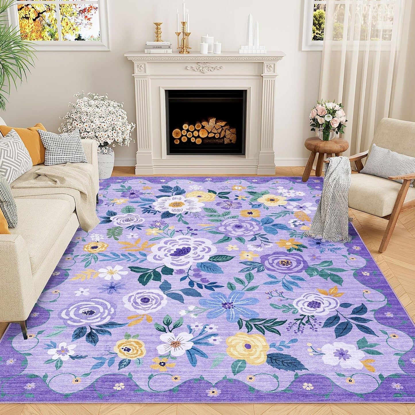 DUKINO 6x9 Area Rug - Floral Non Slip Washable Boho Design