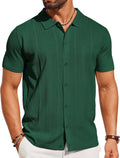 Mens Knit Shirt Short Sleeve Button Down - Lightweight Summer Beach