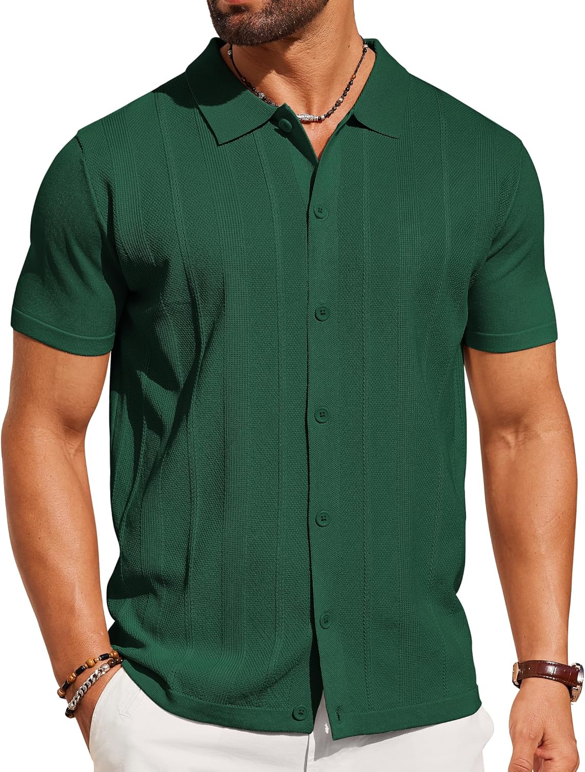 COOFANDY Mens Knit Shirt Short Sleeve Casual Vintage Polo Style
