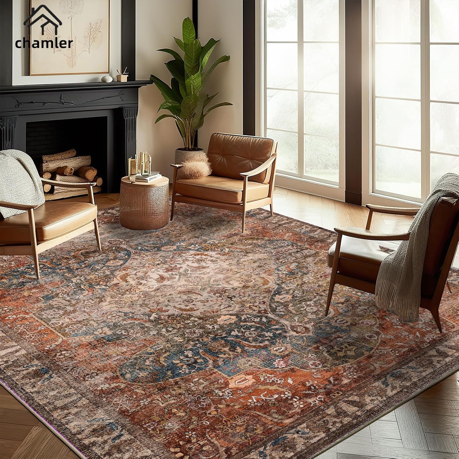 9x12 Washable Area Rug Boho Chic Medallion Design for Home