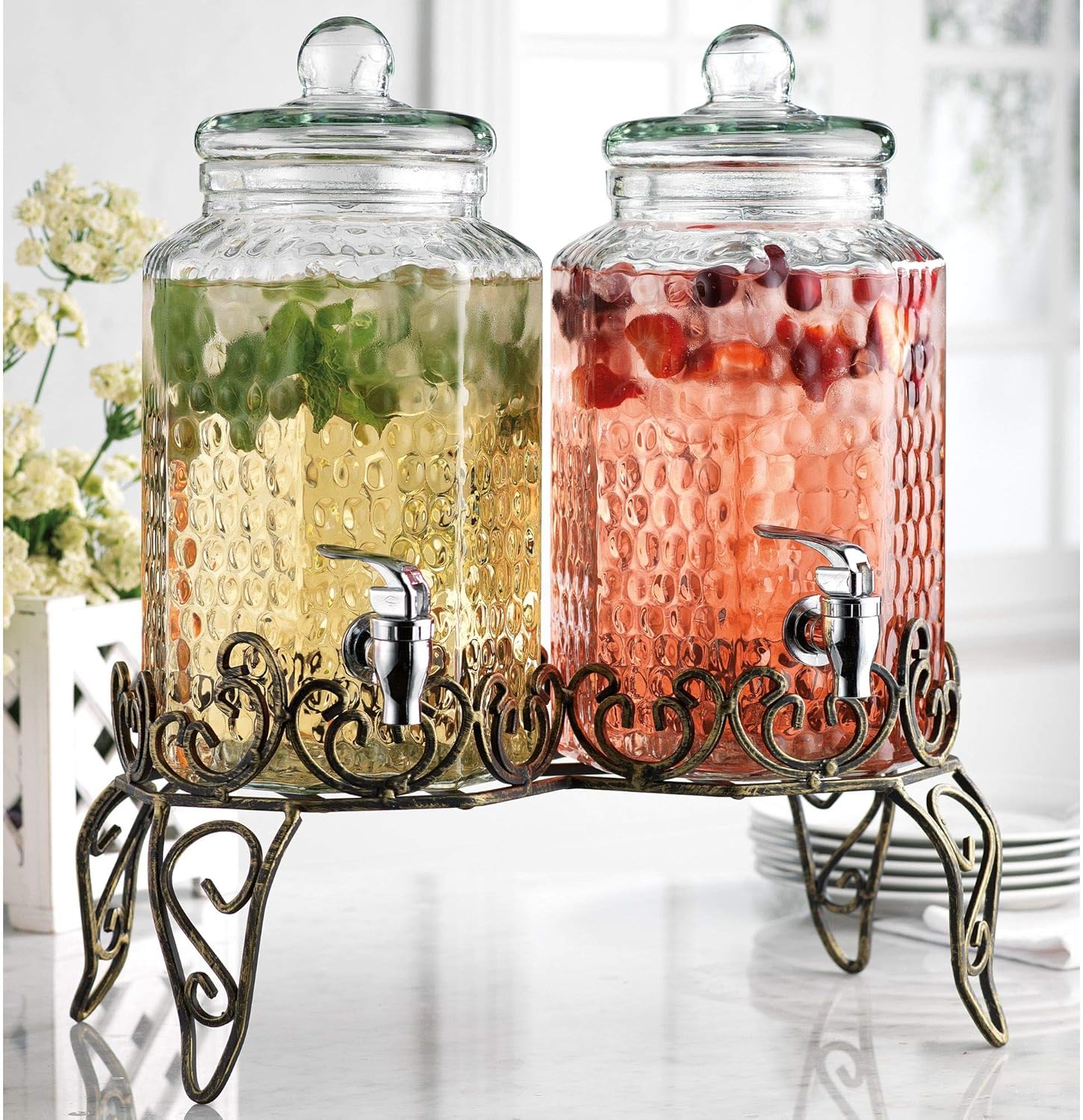 Classic Hammered Glass Beverage Dispenser Set for Parties