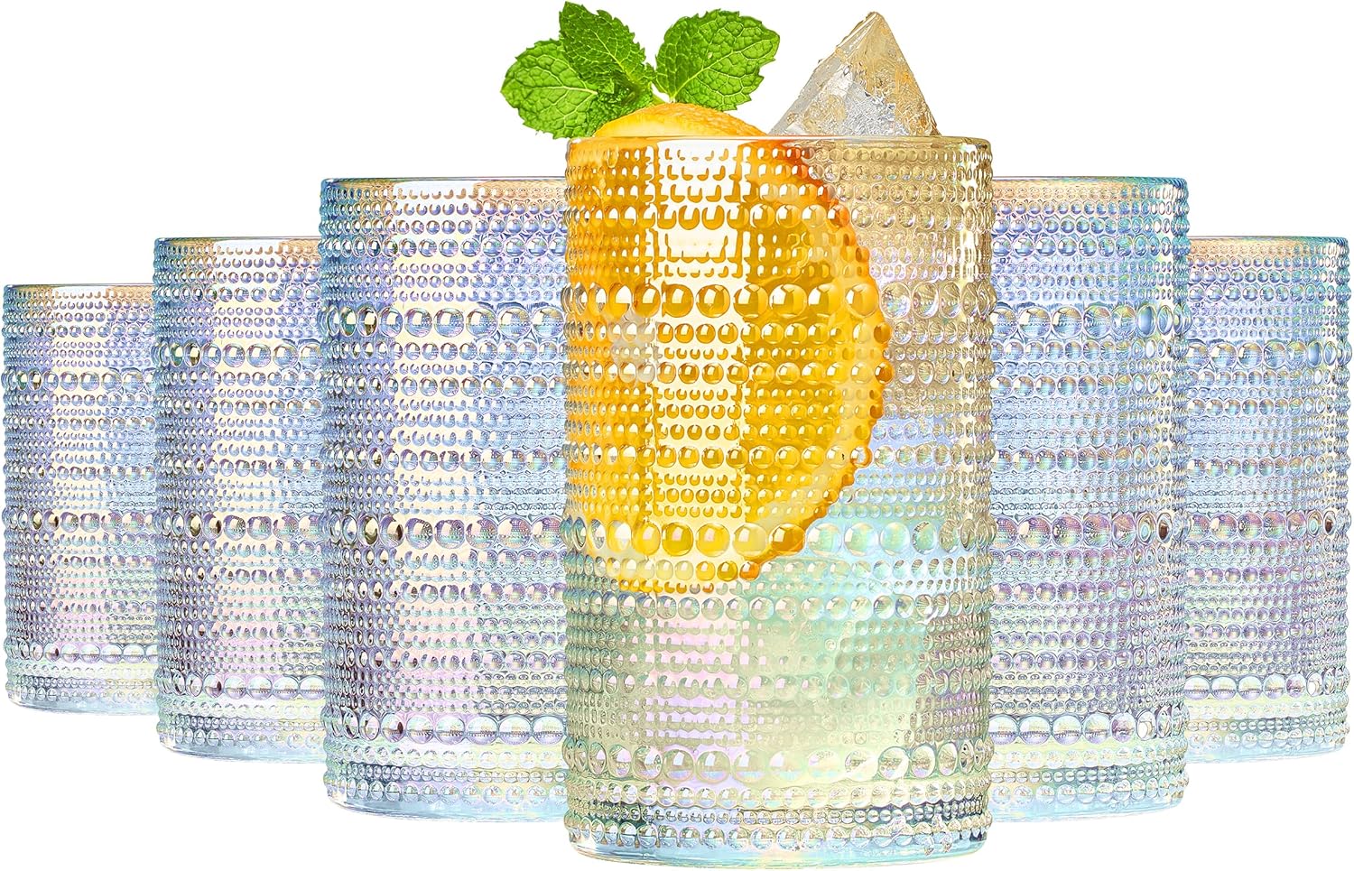 Hobnail Beaded Highball Drinking Tumbler Glasses Set of 6