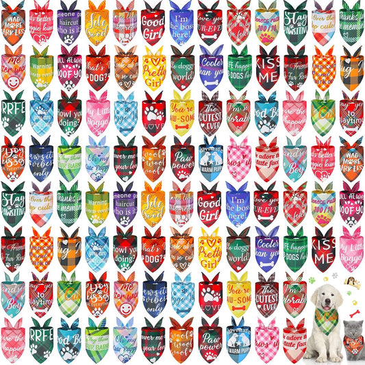 100 Pcs Plaid Dog Bandanas for Small to Medium Pets