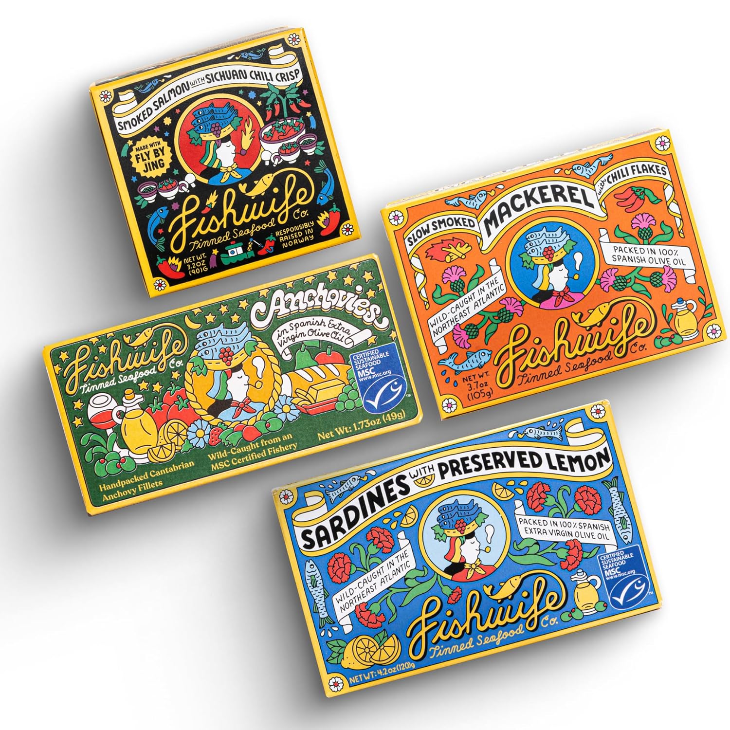 Fishwife Tinned Fish Forever 4-Pack: Salmon, Mackerel, Sardines