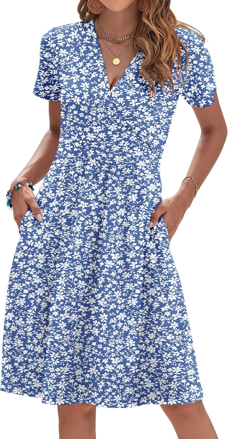 Womens Summer Dresses 2025 Short Sleeve V Neck Floral Sundress