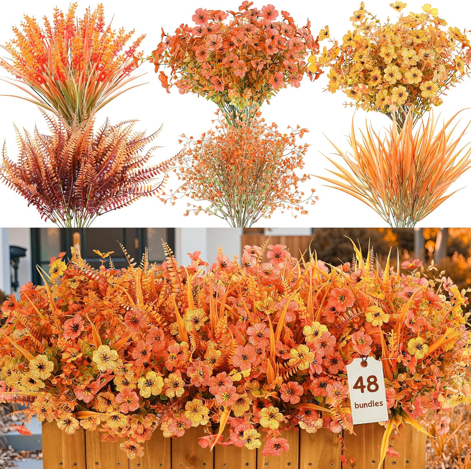 48 Bundles Artificial Fall Flowers for Outdoor Decoration