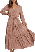 PRETTYGARDEN Floral Ruffle Wrap Maxi Dress - Flowy Tie Waist