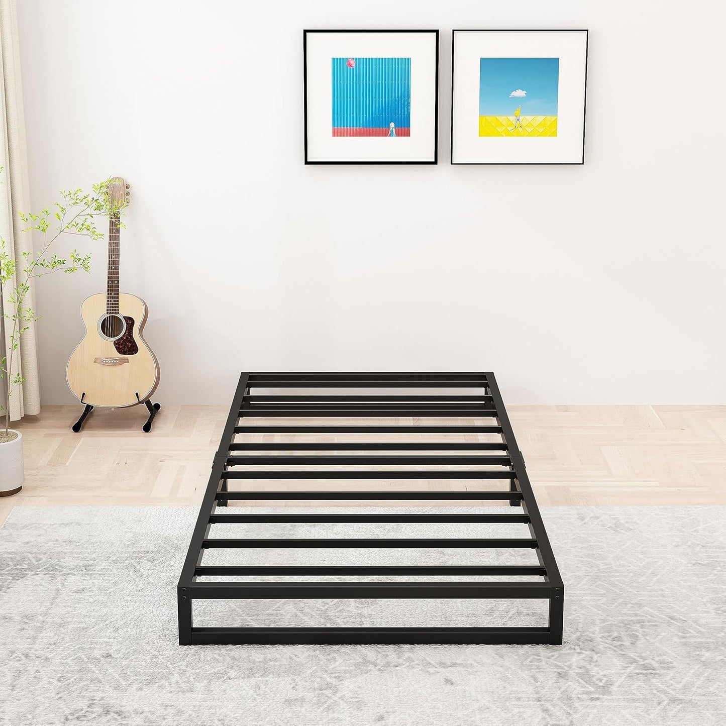 Heavy Duty Metal Twin Bed Frame No Box Spring Needed for Comfort
