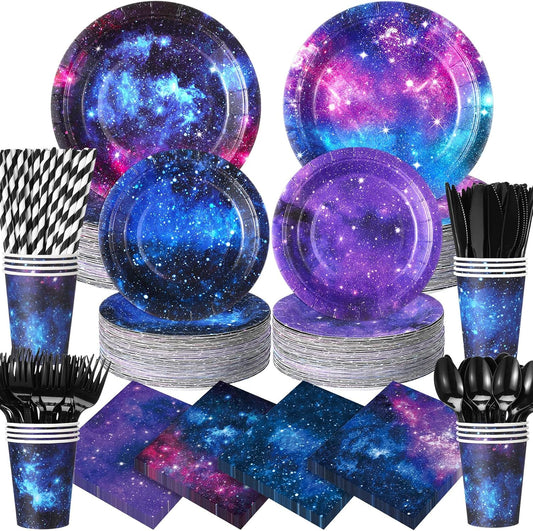 450 Pcs Space Galaxy Tableware Set for Outer Space Parties