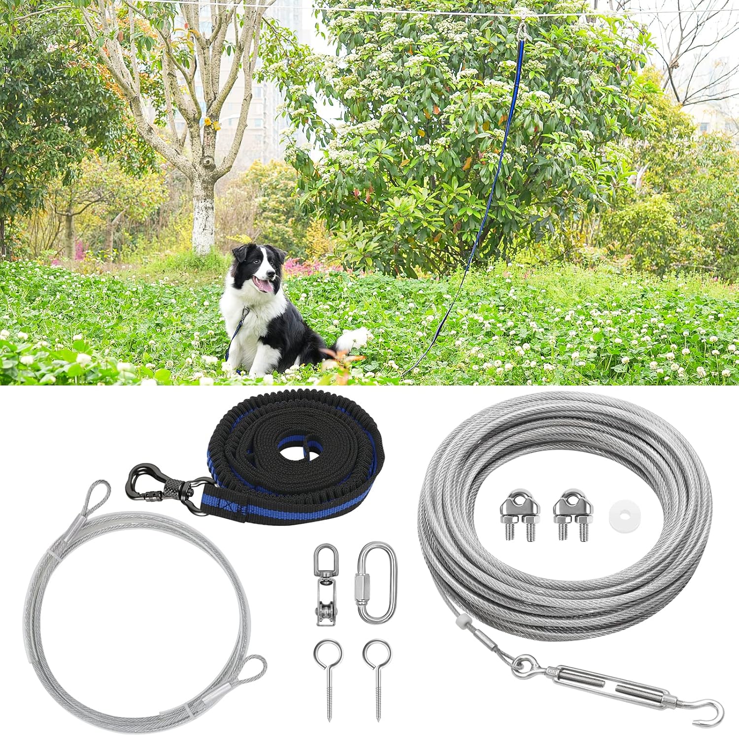 XiaZ Dog Tie Out Cable 200ft Trolley Runner for Safe Outdoor Use