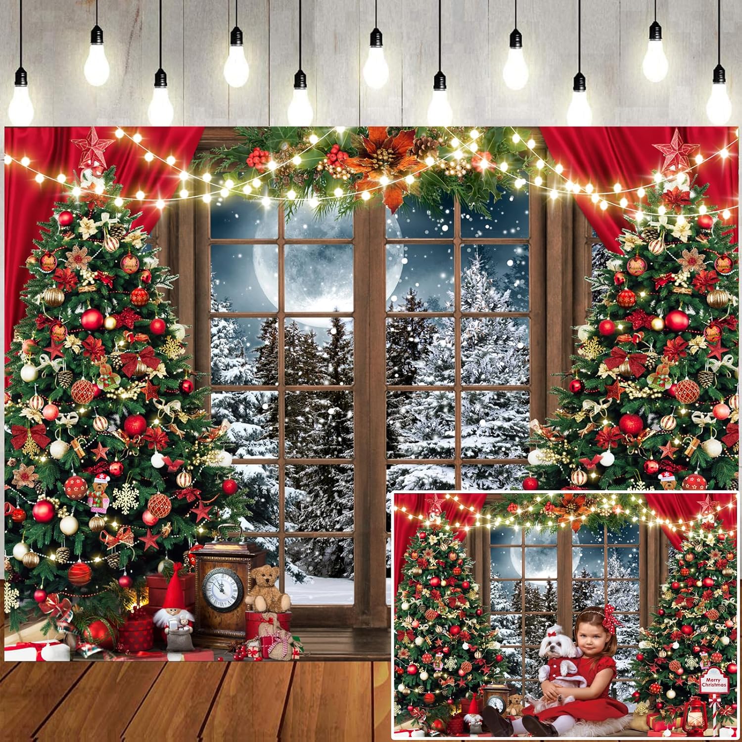 10x8ft Christmas Window Backdrop for Holiday Photo Booth Fun