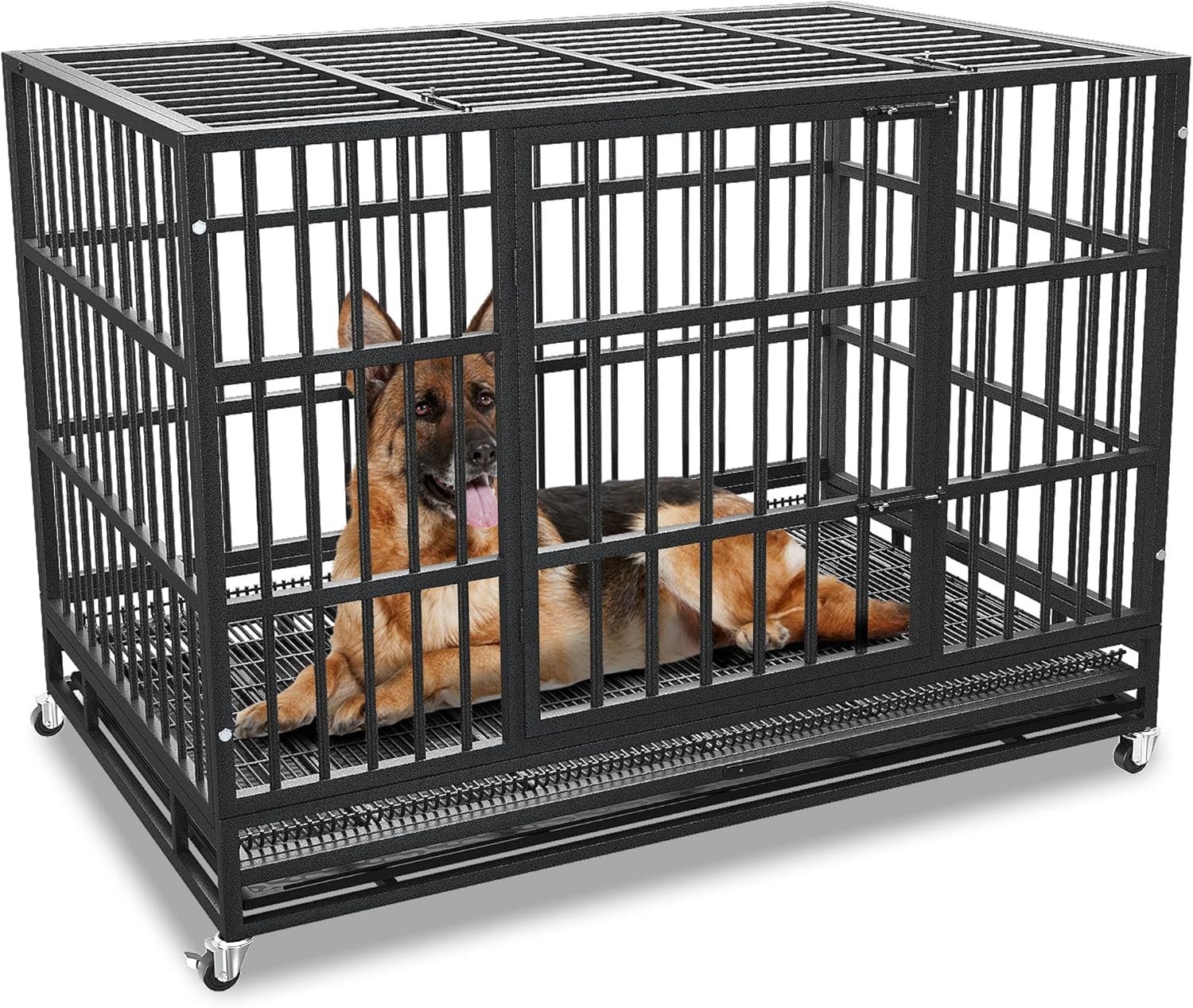Heavy Duty Dog Crate Cage with Wheels for High Anxiety Dogs
