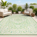Medallion Weave Indoor Outdoor Area Rug 5x8 Cream Green - Durable