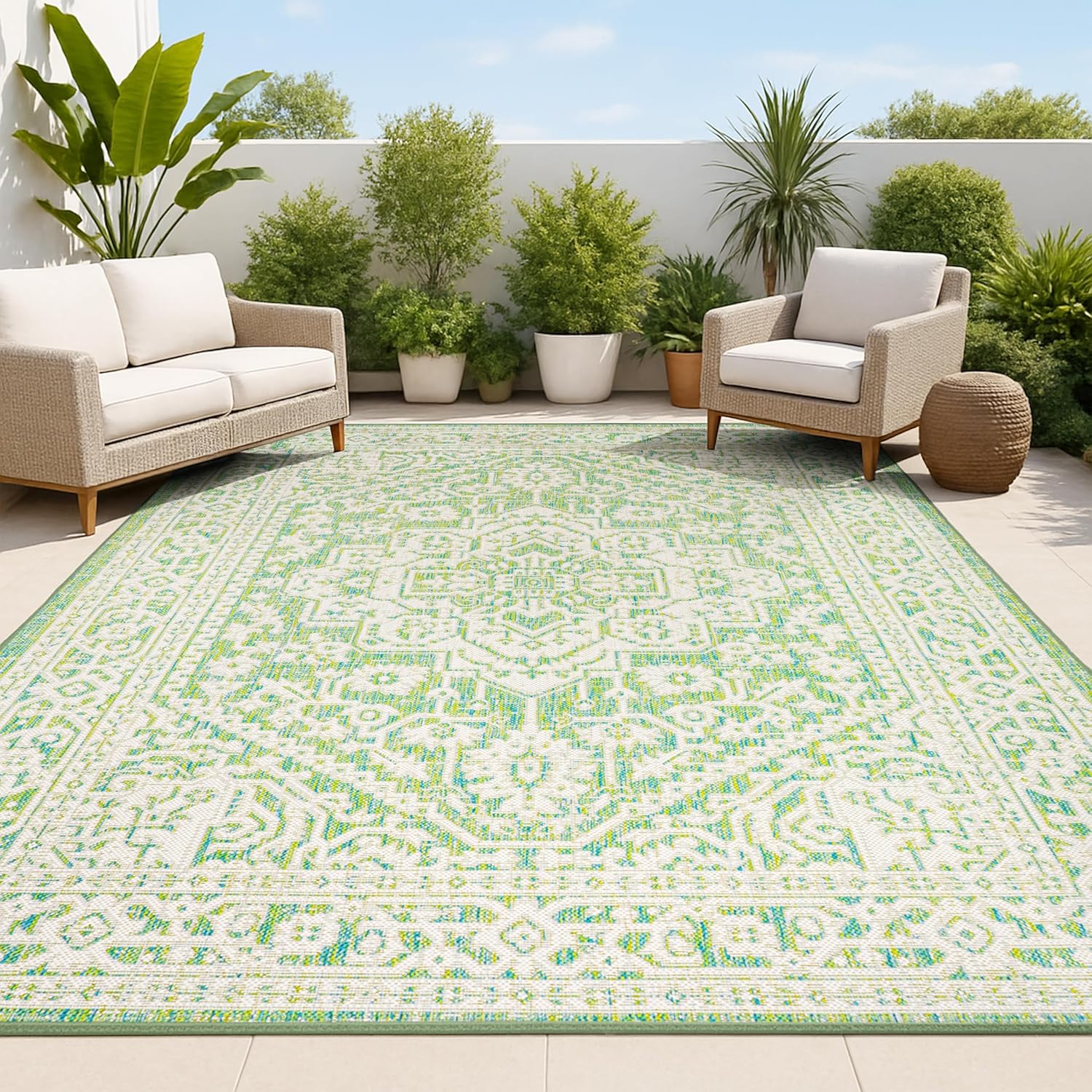Medallion Weave Indoor Outdoor Area Rug 5X8 for High Traffic
