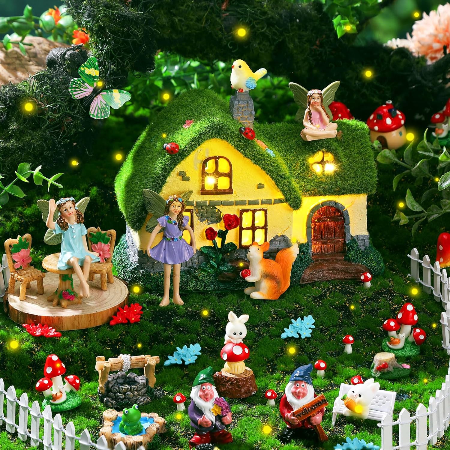 Suzile 50 Pcs Solar Fairy House Garden Accessories Set