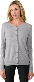 JENNIE LIU 100% Cashmere Button Front Crewneck Cardigan - Lightweight
