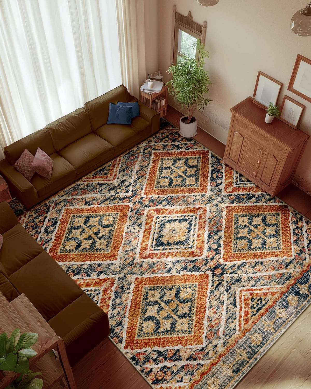 Area Rug 8x10 Machine Washable Non-Slip Tribal Print for Home