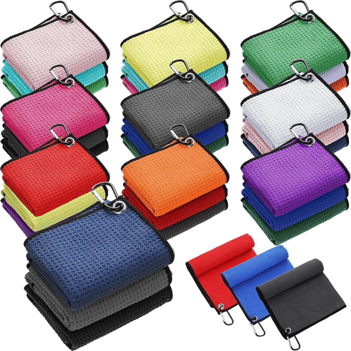 30 Pcs Bulk Golf Towels for Golf Bags - Microfiber Waffle Pattern