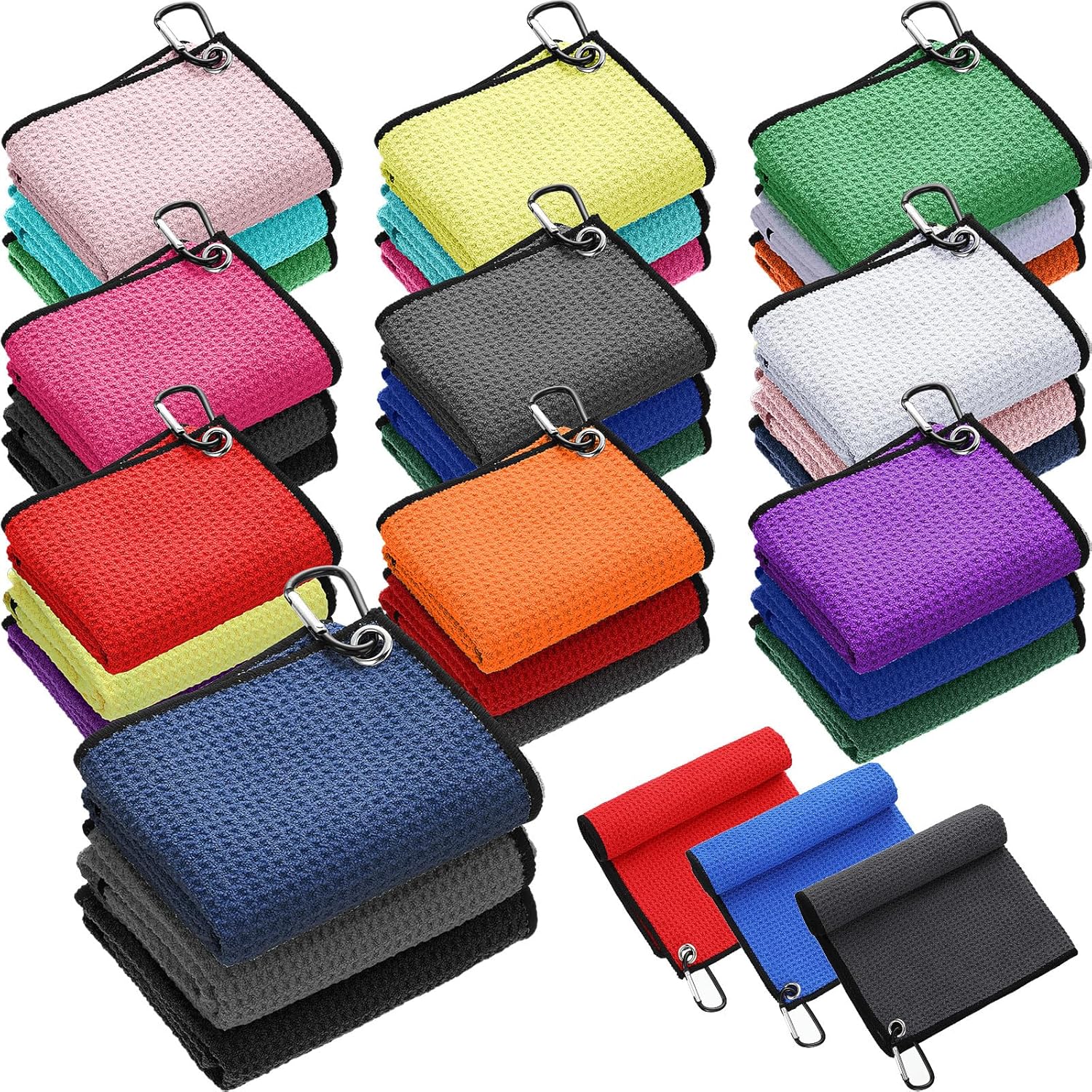 30 Pcs Bulk Golf Towels for Golf Bags - Microfiber Waffle Pattern