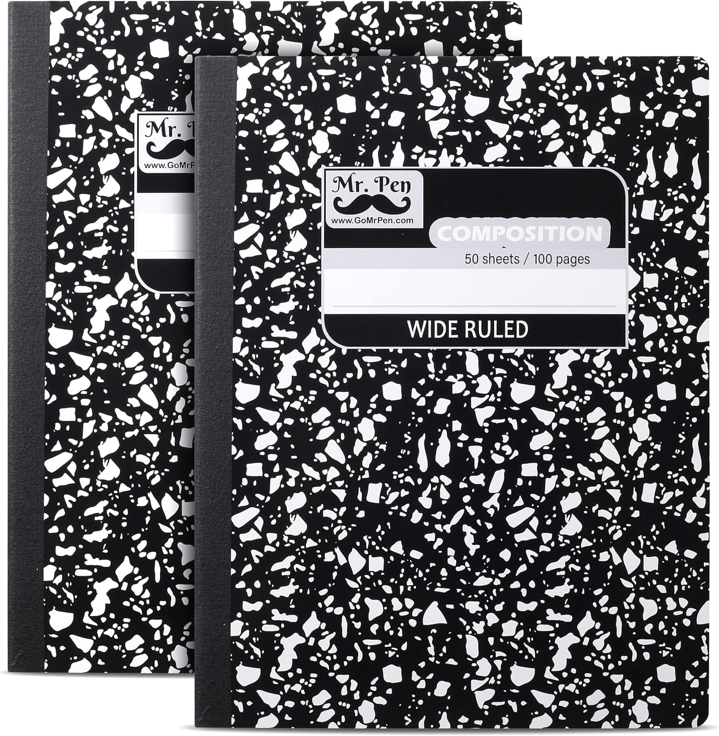 Mr. Pen 2 Pack Wide Ruled Notebooks, 50 Sheets, Black Marble - School & Journal Essential