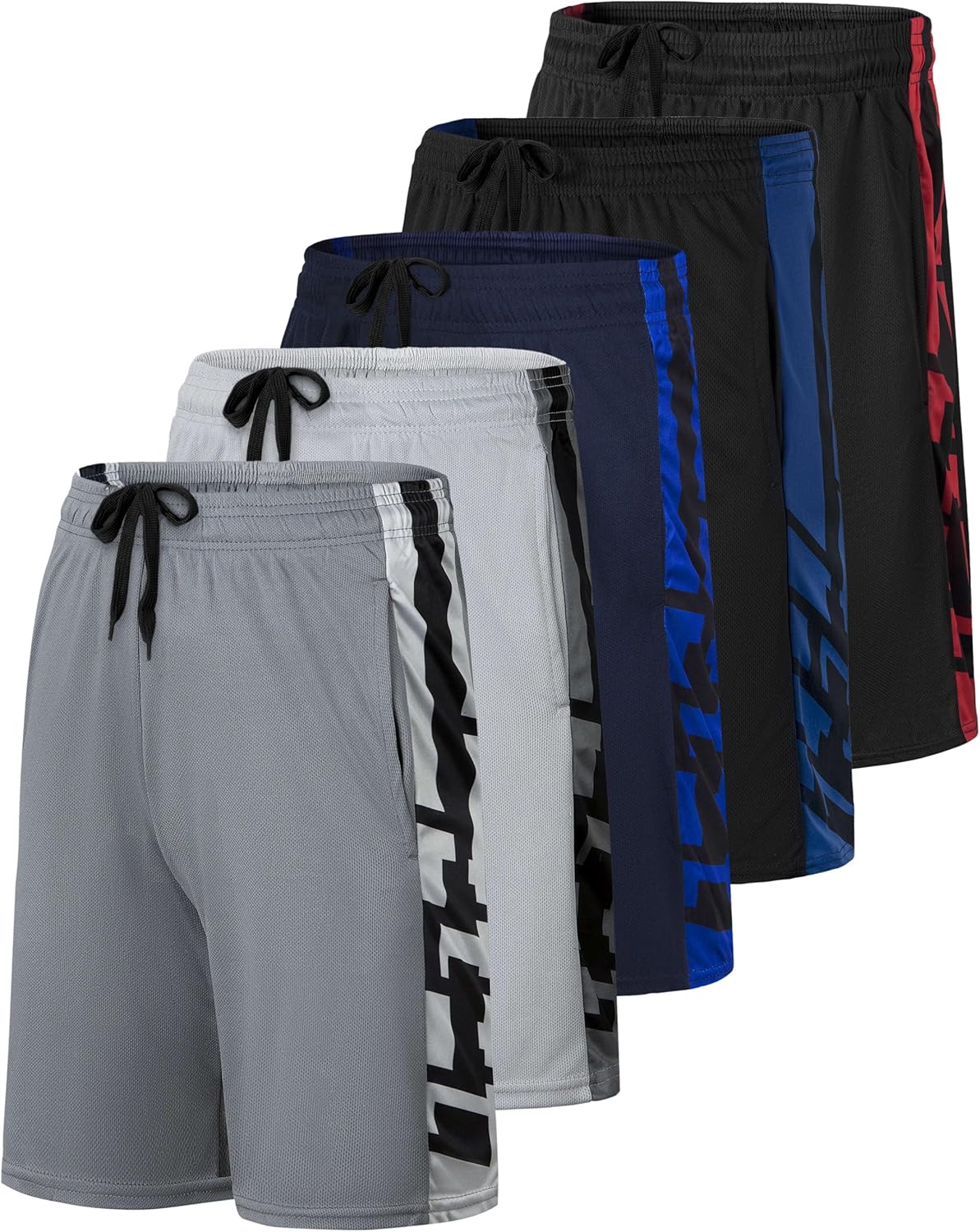 Real Essentials 5 Pack Mens 9in Mesh Shorts for Activewear