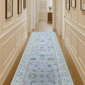 Cream Blue Oushak Runner Rug - Washable Pastel Hallway Runner