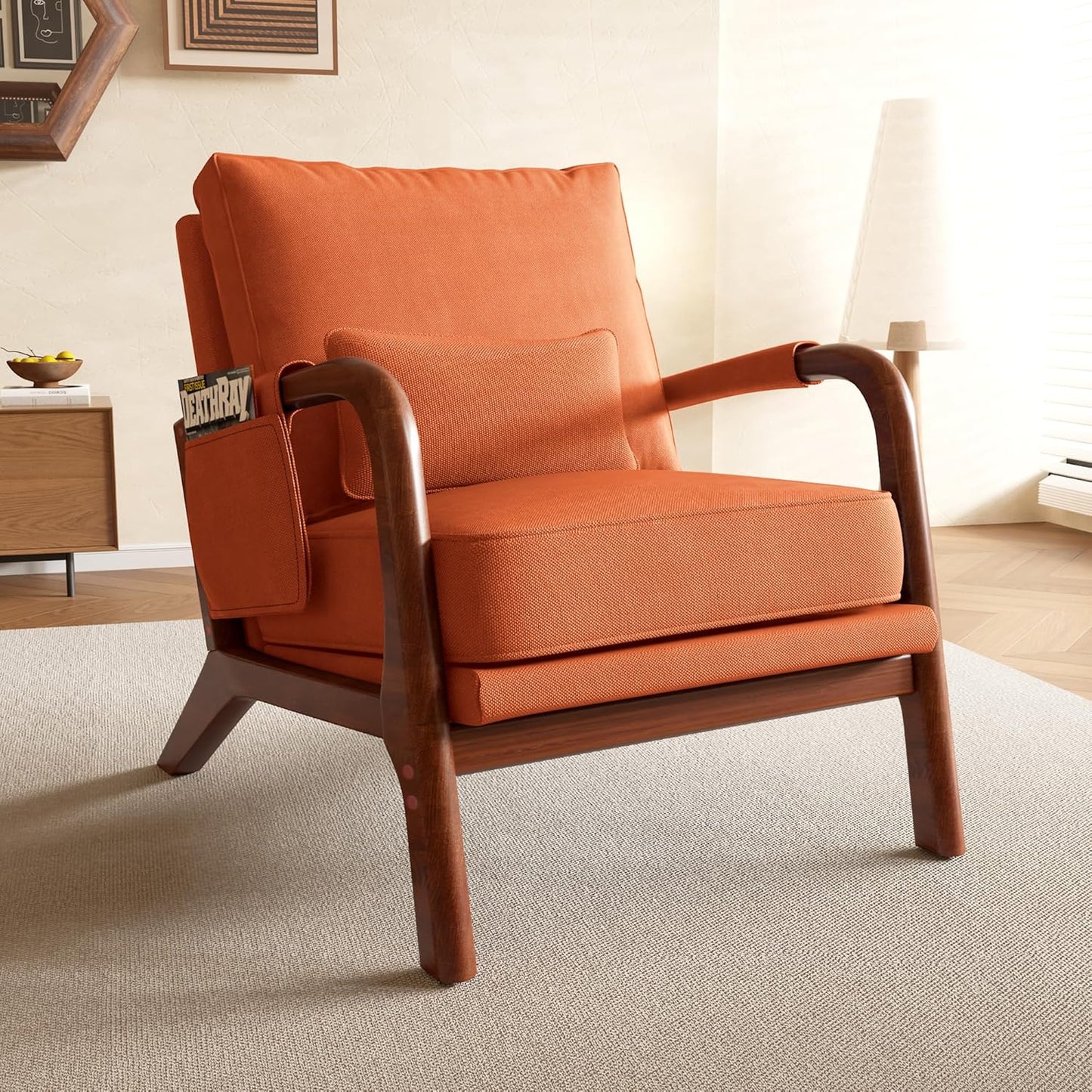 Comfy Orange Upholstered Arm Chair - AILIUHUA