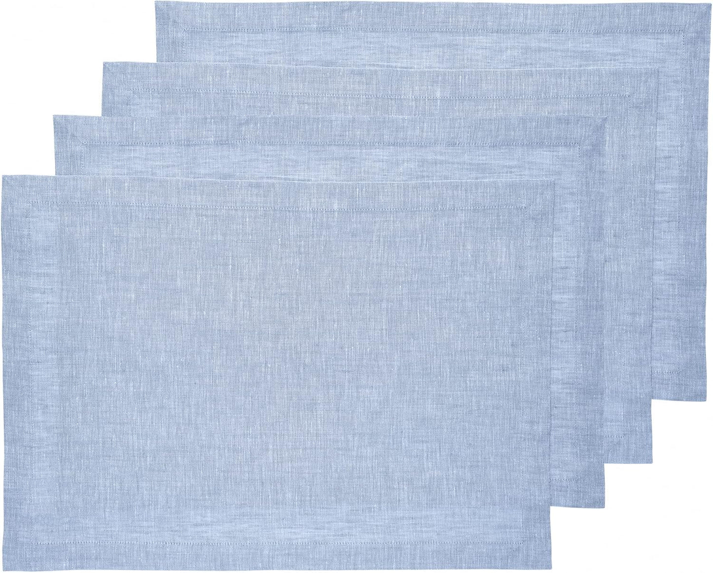 Linen Cloth Placemats Set of 4 - 100% Pure Chambray Blue