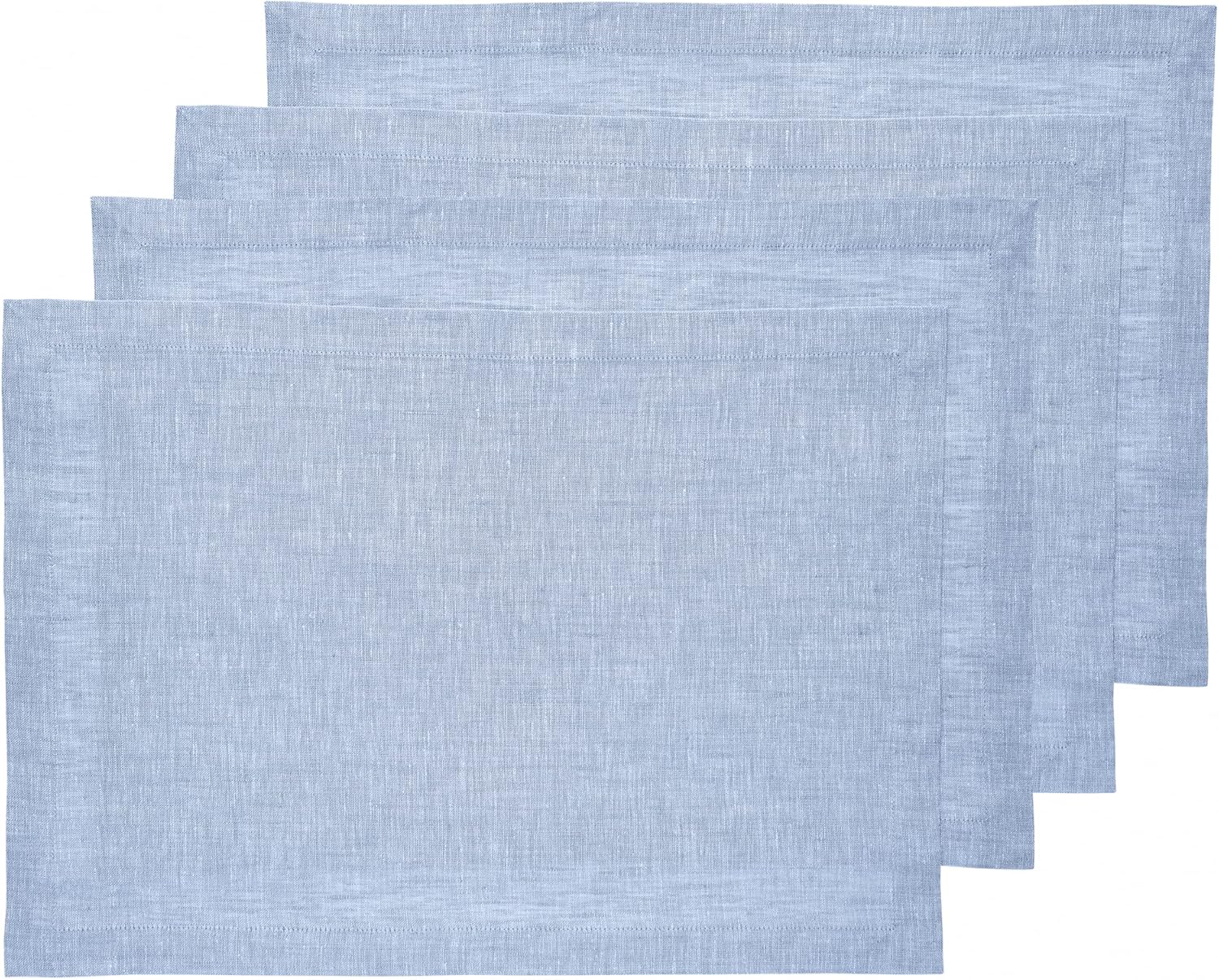 Linen Cloth Placemats Set of 4 - 100% Pure Chambray Blue