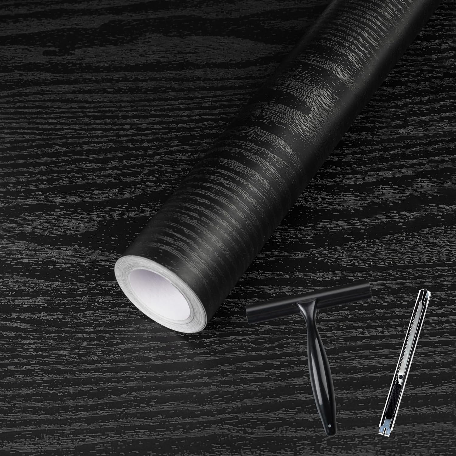 Abyssaly Black Wood Grain Contact Paper for Home Decor Projects