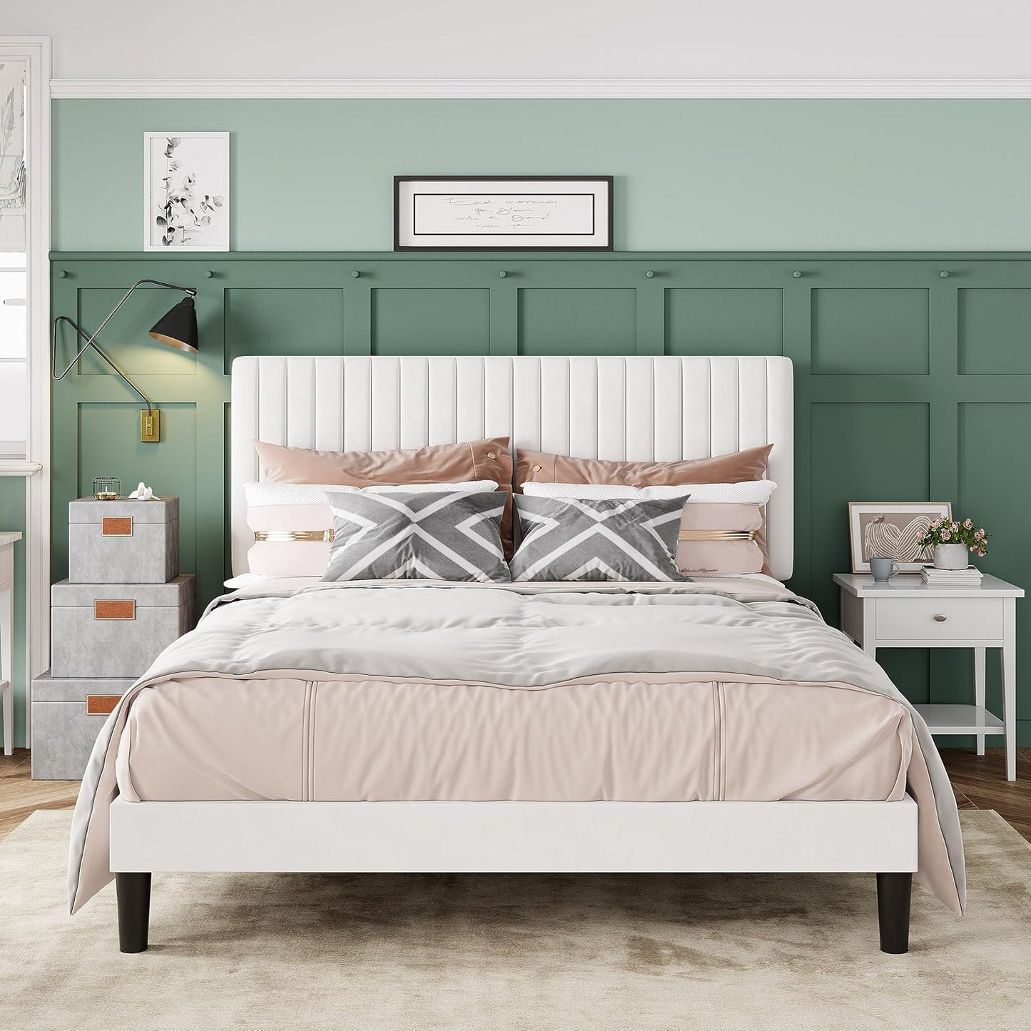 Allewie Queen Bed Frame with Adjustable Tufted Headboard