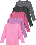 Girls Long Sleeve Athletic Shirts 5 Pack - Moisture Wicking Comfort