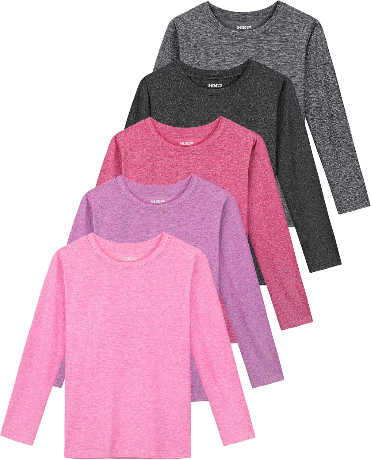 HXP 5 Pack Girls Long Sleeve Shirts for Activewear 6-18 Years