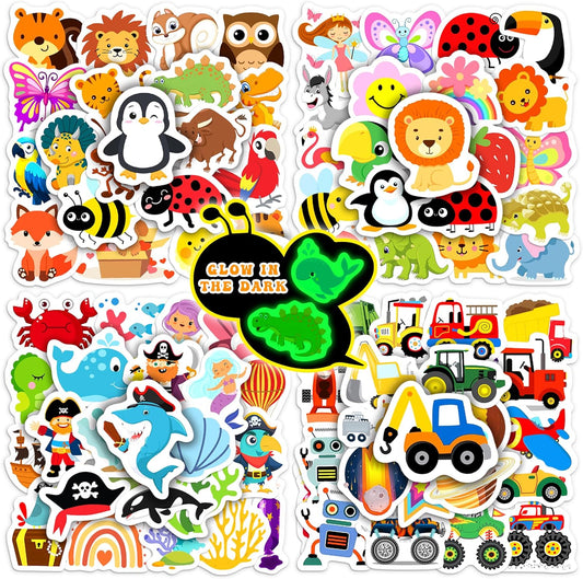 100 Pcs Glow Cartoon Stickers - Waterproof Fun!