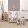 Mini Crib Bedding Set Woodland Meadow Taupe Sage White - Cozy Nursery
