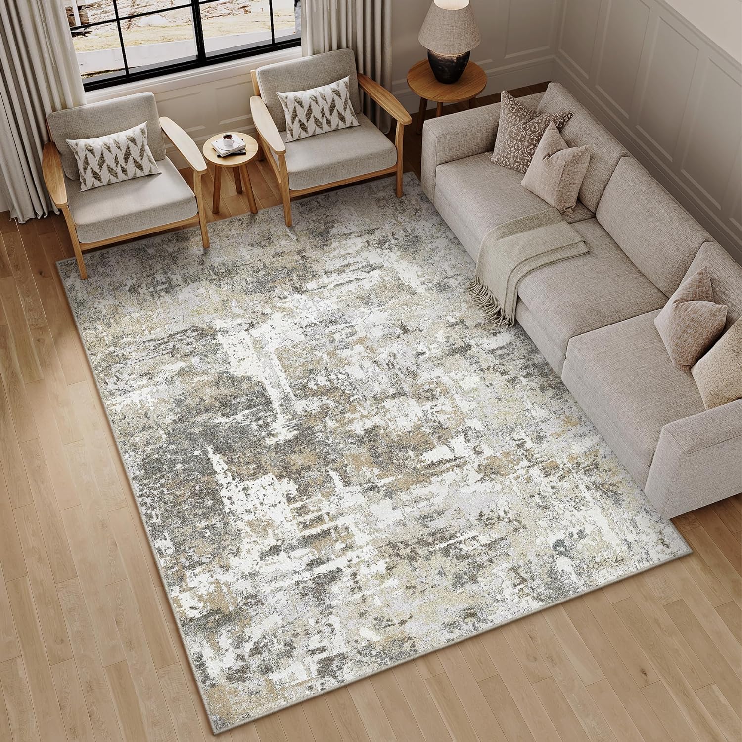 5x7 Area Rug Brown Grey Carpet for Living Room and Bedroom