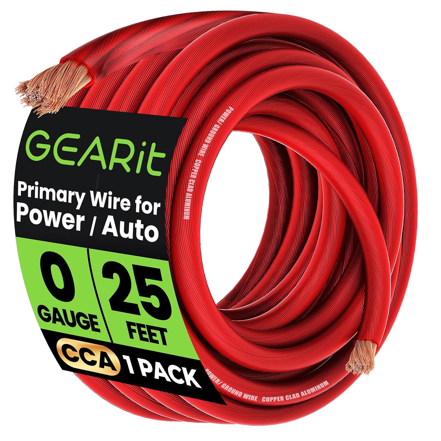 GearIT 1/0 Gauge Wire - 25ft Red Translucent Copper Clad Aluminum