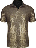 URRU Men's Relaxed Sequin Polo Shirt - 70s Disco Nightclub Style