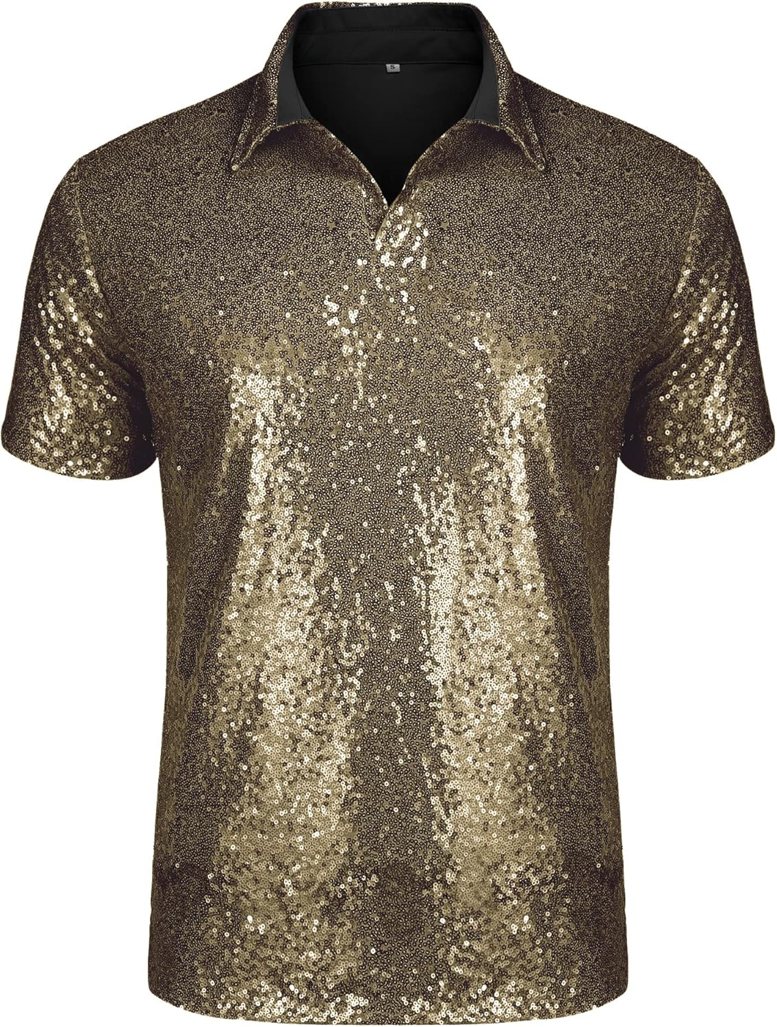URRU Men's Relaxed Short Sleeve Sequin Polo Shirt for Parties