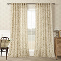 Tan Brown Floral Linen Curtains for Living Room 96 Inch Length