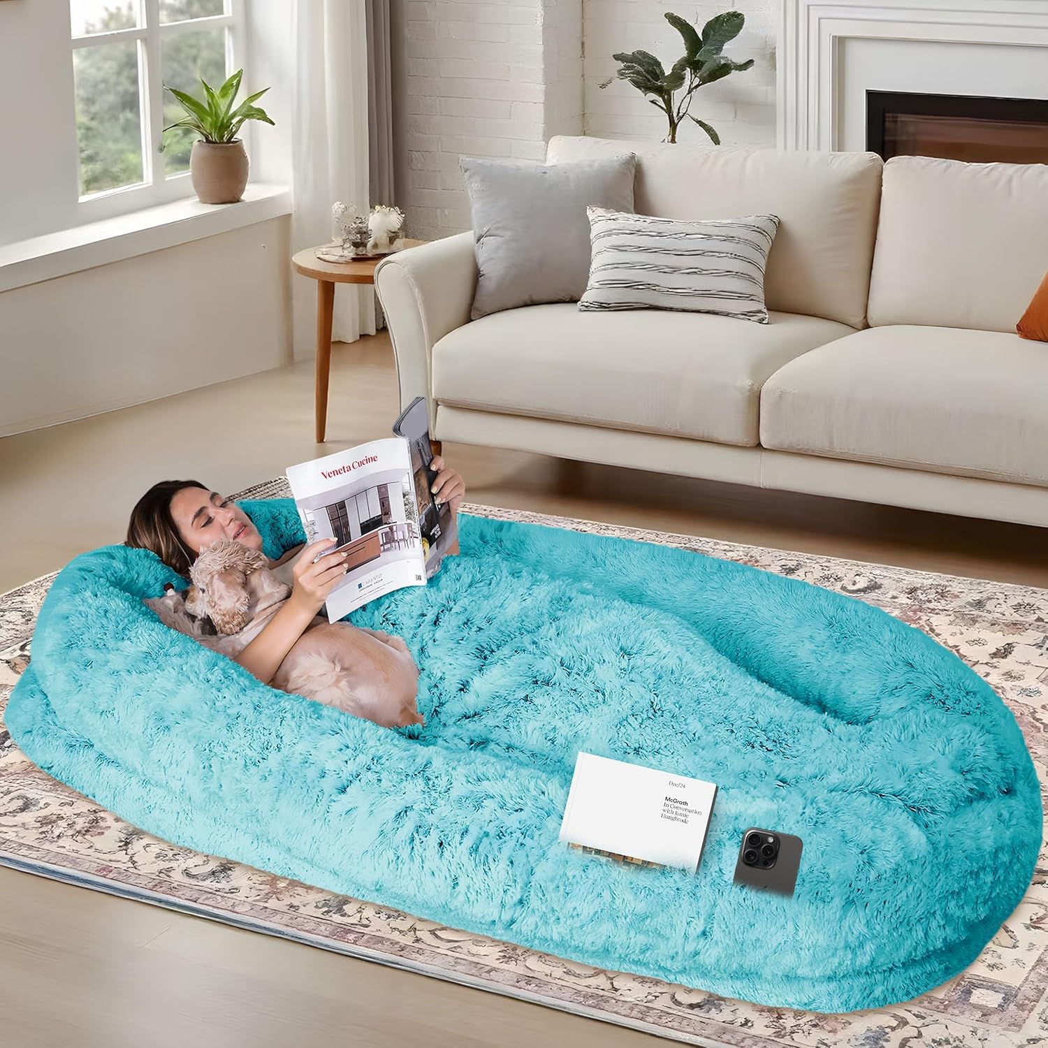 78x44x12.5 Human Dog Bed with Orthopedic Foam and Blanket
