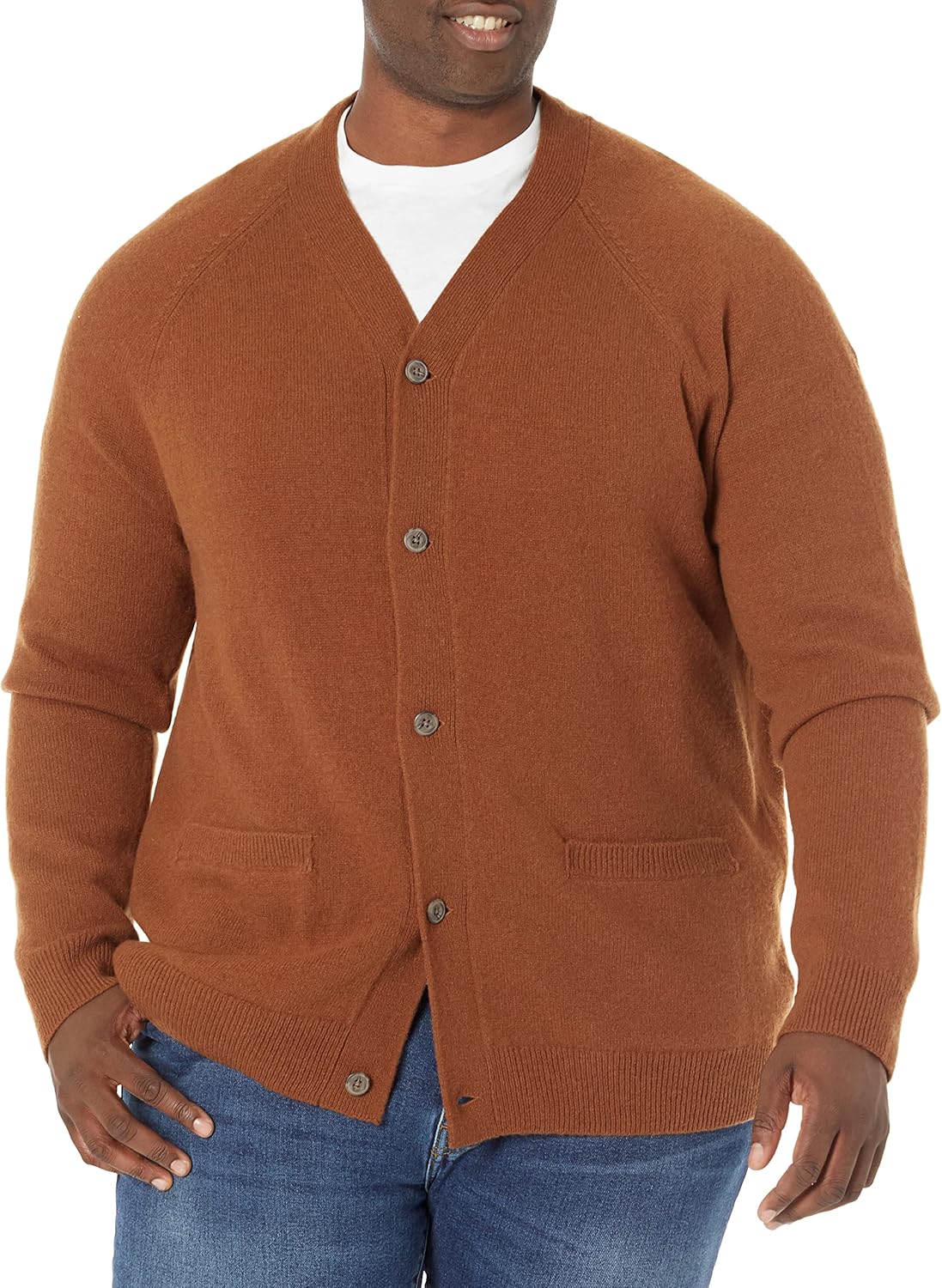 Men's Lambs Wool V-Neck Cardigan Sweater with Pockets