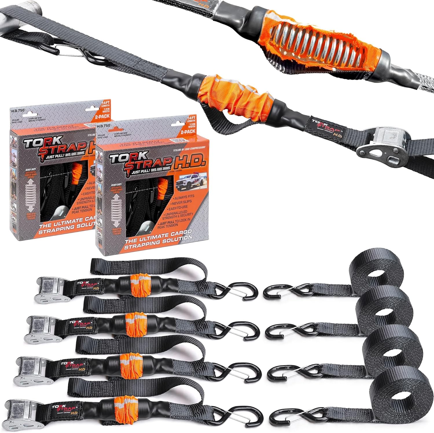 TorkStrap 14ft Self Tensioning Tie Down Straps for Easy Use