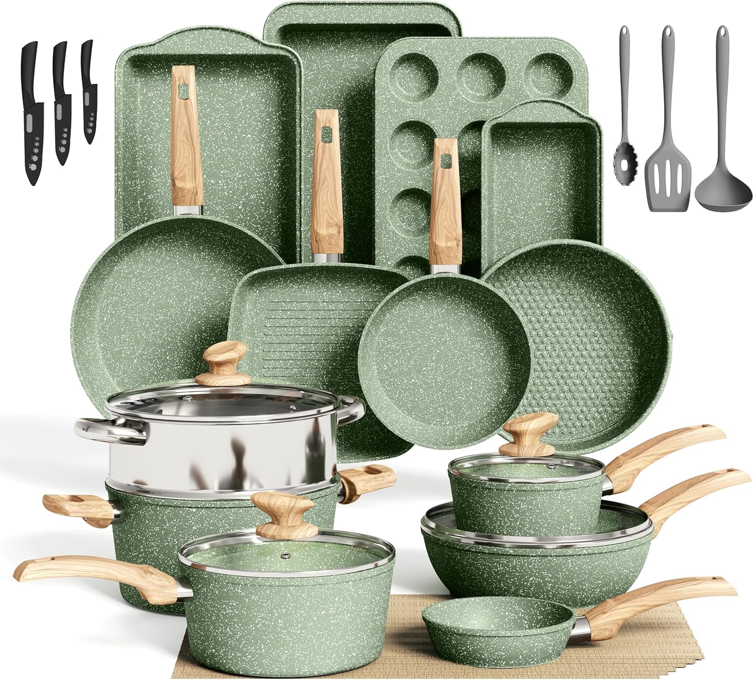 30 Piece Non Stick Pots and Pans Set for Healthy Cooking