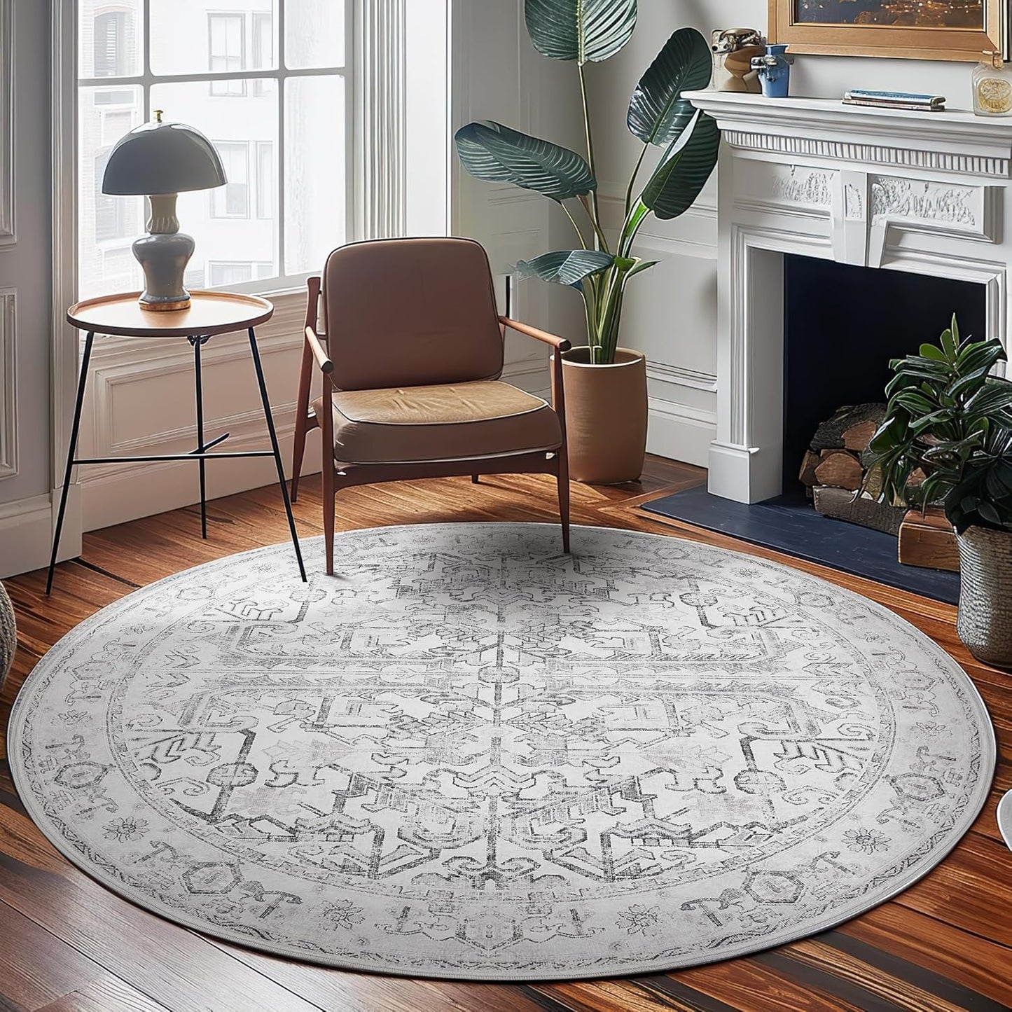 jinchan Round Rug 7ft Vintage Machine Washable Area Rug for Home