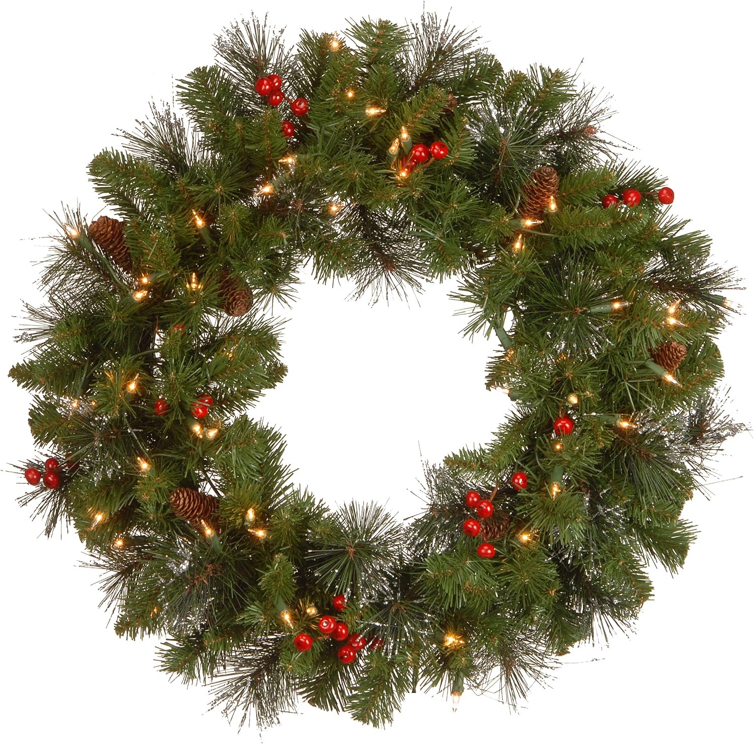 24 in Pre-Lit Crestwood Spruce Wreath with Pinecones & Lights