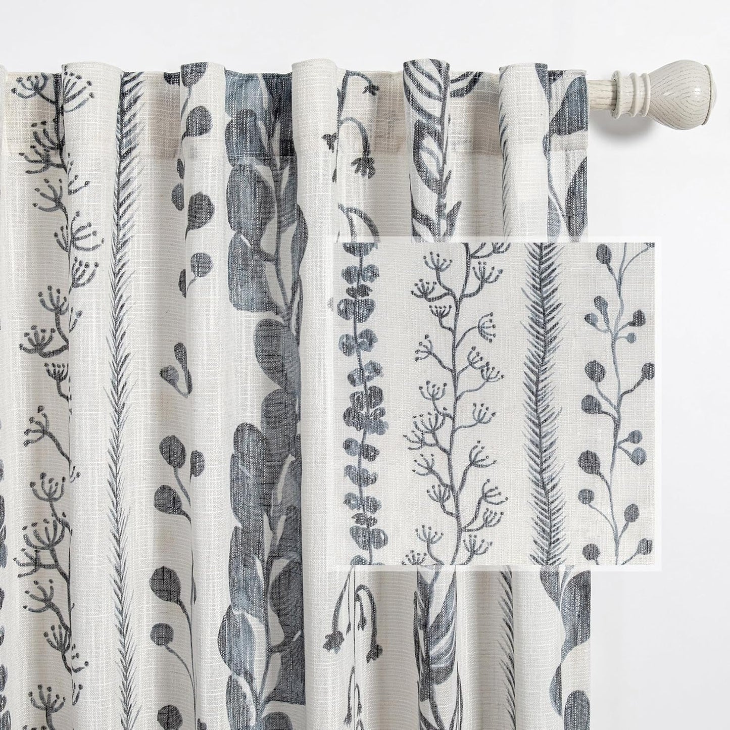 Boho Linen Style Curtains 63 Inches Long for Living Room