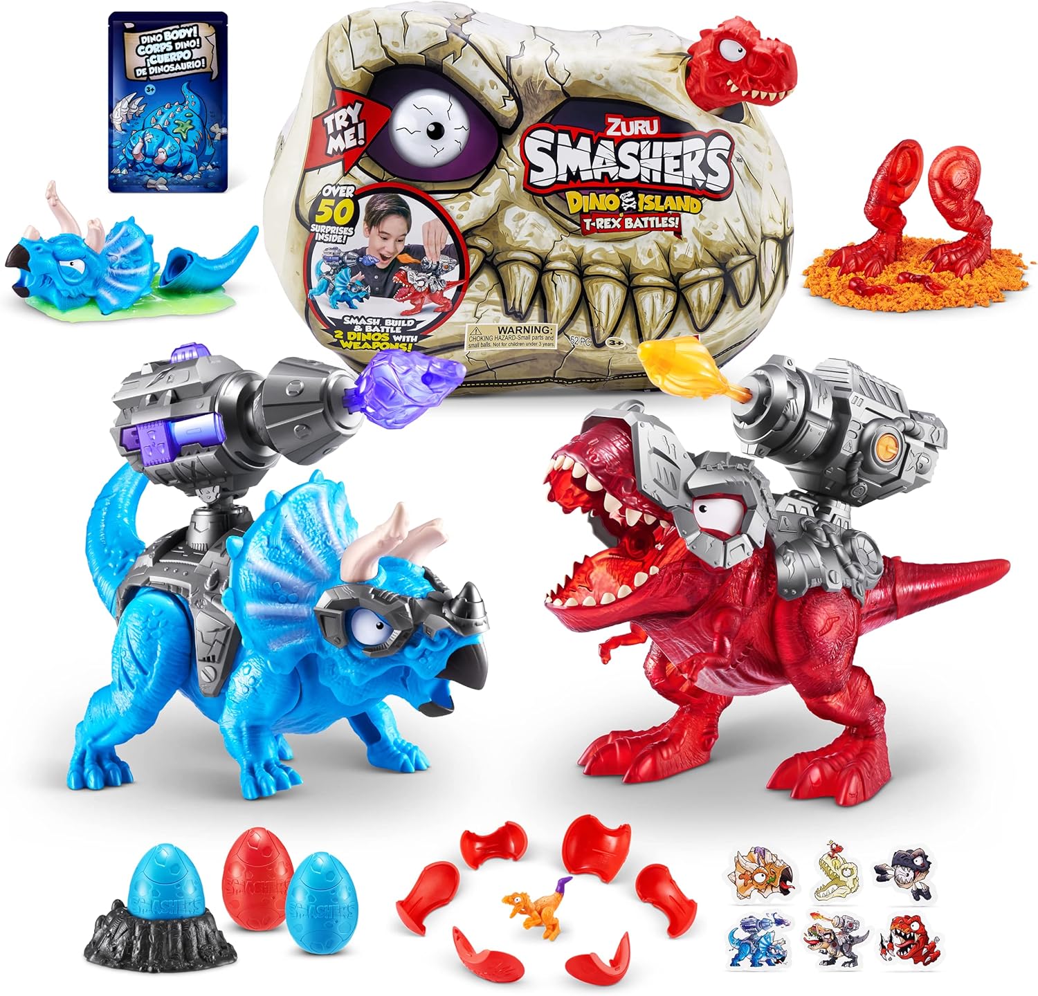 Smashers Dino Island T-Rex Battles with 50+ Surprises for Boys