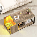 Modern Glass Top Coffee Table with LED Storage, SOROGRA